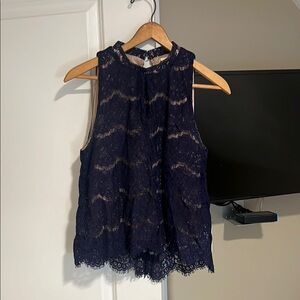 Navy Lace Sleeveless Top